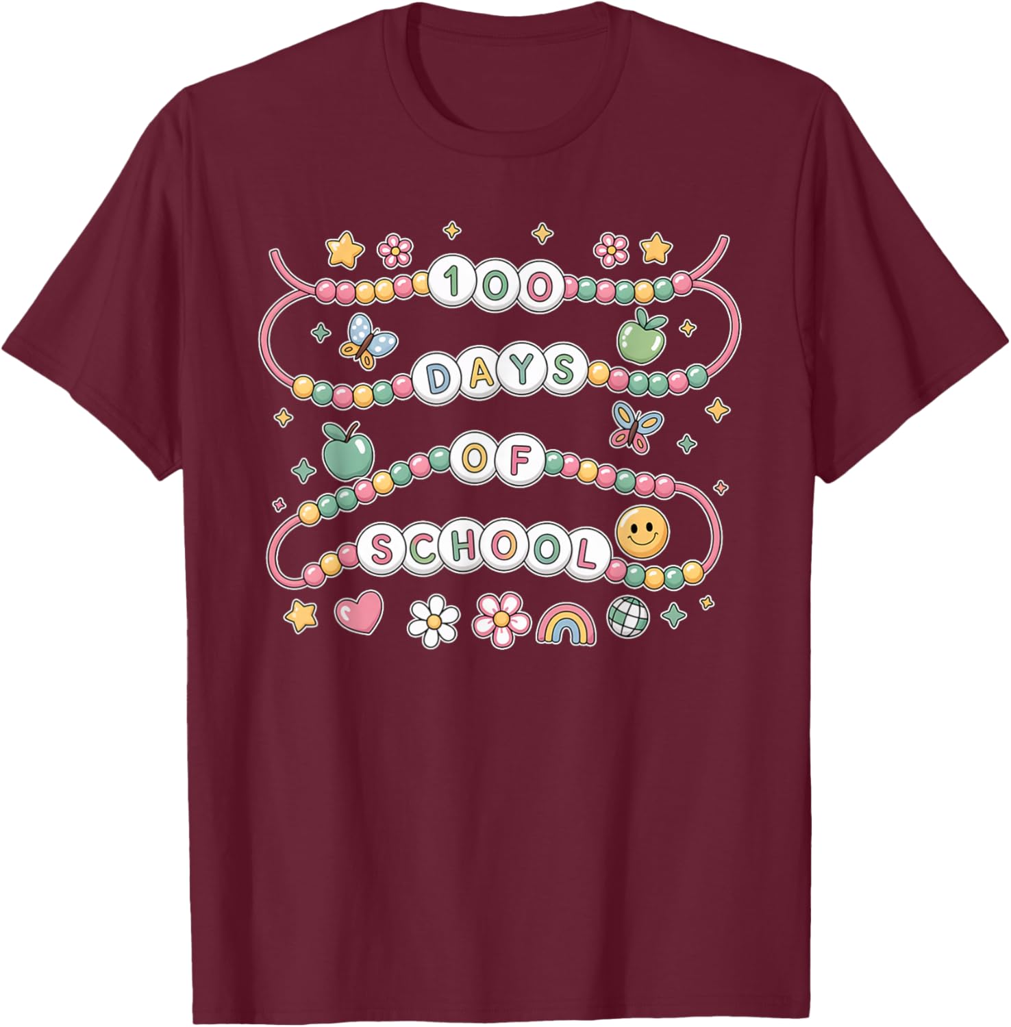 100 Days of School Friendship Bracelets 100 Days Smarter Kid T-Shirt - T-Shirt | Maroon