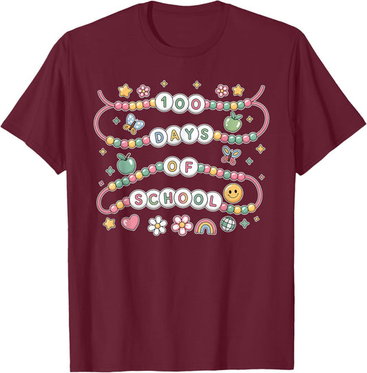 100 Days of School Friendship Bracelets 100 Days Smarter Kid T-Shirt - T-Shirt | Maroon