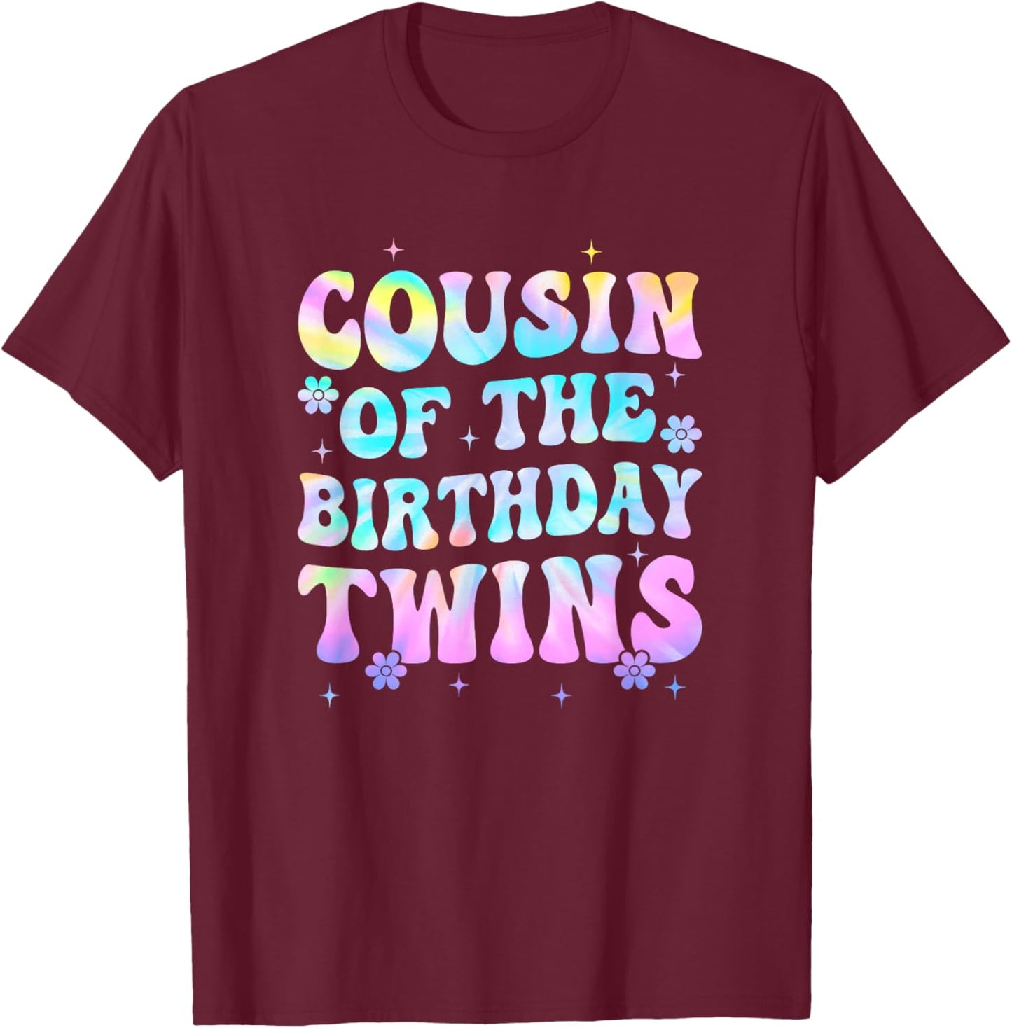 Cousin of The Birthday Twins Girls Kids Party Retro Bday T-Shirt - T-Shirt | Maroon