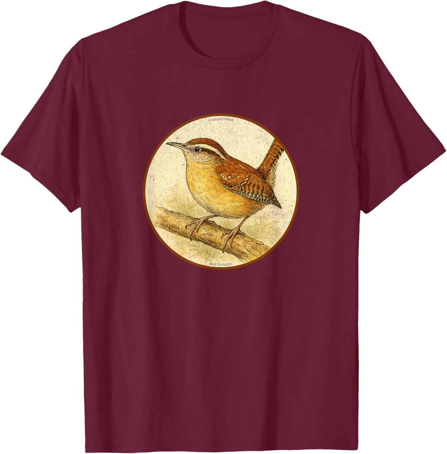 Colorful Retro Carolina Wren Bird Design T-Shirt - T-Shirt | Maroon