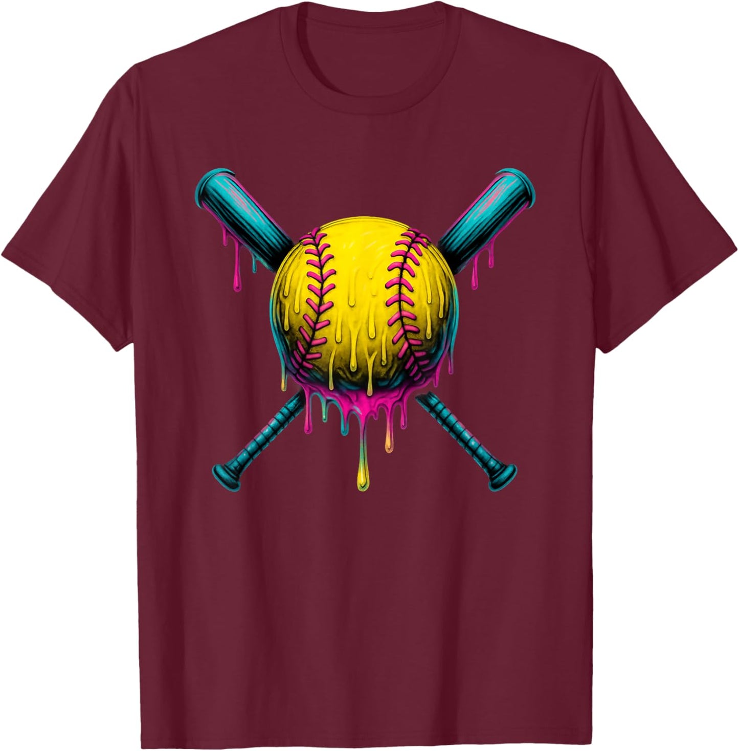 Dripping Softball Ice Cream Drip Girls Softball Players T-Shirt - T-Shirt | Maroon