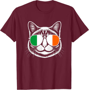 Irish Cat Ireland Flag St Patricks Day Women Girls Cat Lover T-Shirt - T-Shirt | Maroon