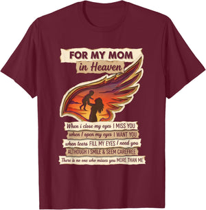 for My Mom in Heaven Missing You Remembrance Angel Wing T-Shirt - T-Shirt | Maroon
