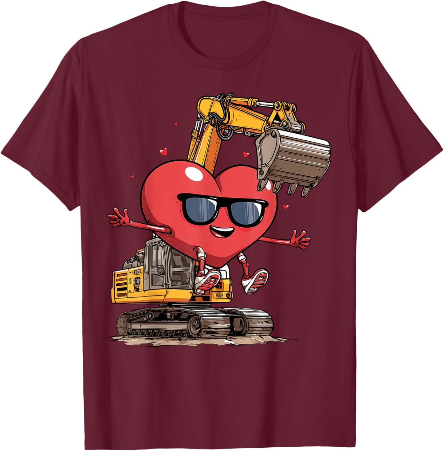 Excavator Heart Operator Construction Truck Valentine's Day T-Shirt - T-Shirt | Maroon