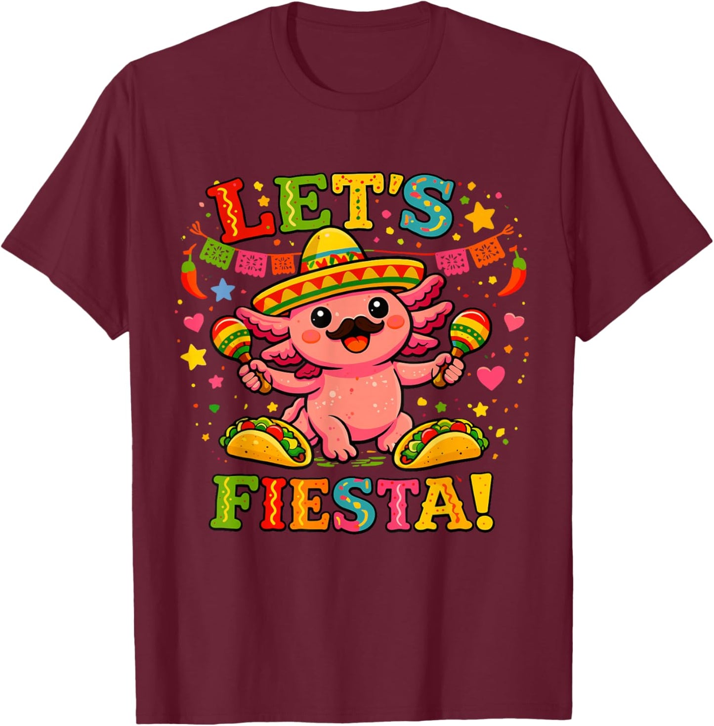 Let’s Fiesta Axolotl Cute Cinco De Mayo Mexican Party Kids T-Shirt - T-Shirt | Maroon