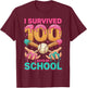 I Survived 100 Days of School Baseball Ice Cream Drip T-Shirt - T-Shirt | Maroon