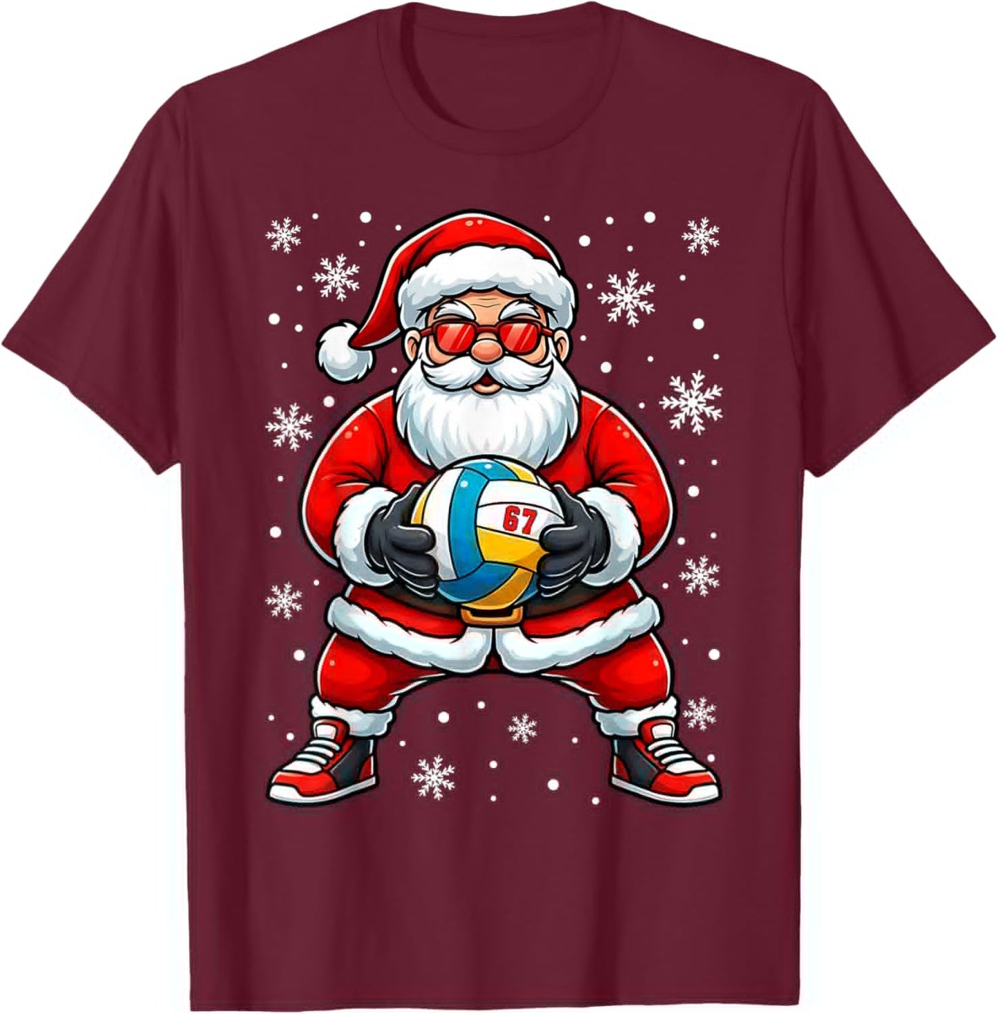 Funny Christmas Volleyball Cool Santa Claus 6 7 Meme Teens T-Shirt - T-Shirt | Maroon