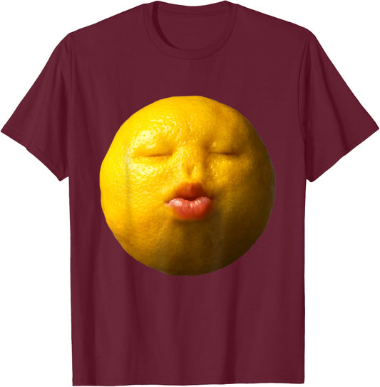 Niche Lemon Meme Ai Fruits Eating Fruit Funny brainrot Silly T-Shirt - T-Shirt | Maroon