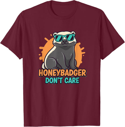 Honeybadger Don't Care Kids Funny Badger Cartoon Jungle T-Shirt - T-Shirt | Maroon