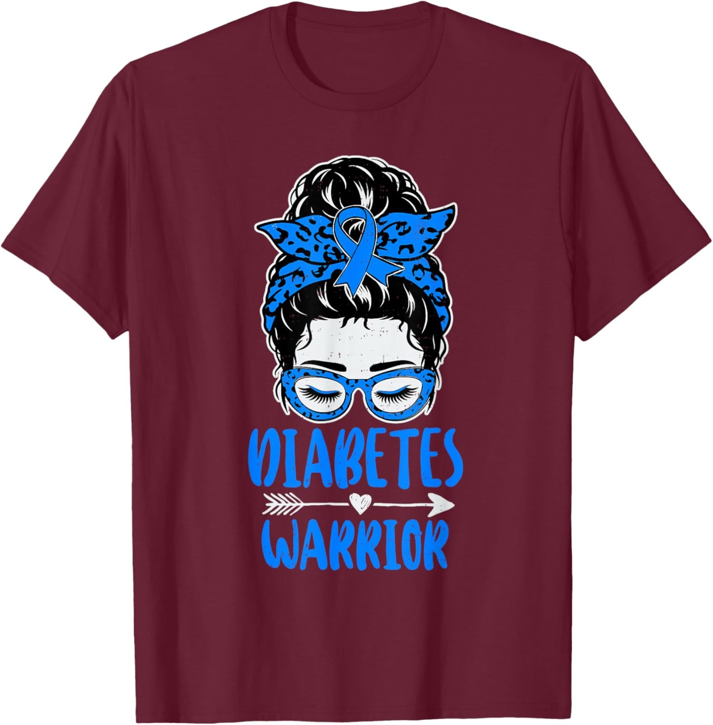 Type 1 Warrior Diabetes Awareness T1D Ribbon Blue T-Shirt - T-Shirt | Maroon