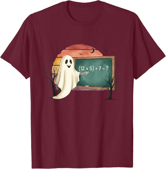67 Teacher Halloween Ghost Six Seven Meme Brainrot Math Joke T-Shirt - T-Shirt | Maroon
