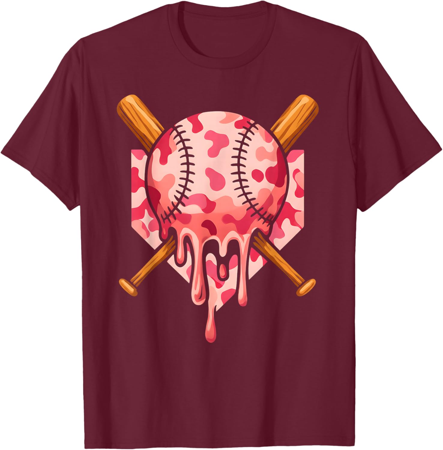 Baseball Pink Camo Ice Cream Youth Boys Girls T-Shirt - T-Shirt | Maroon