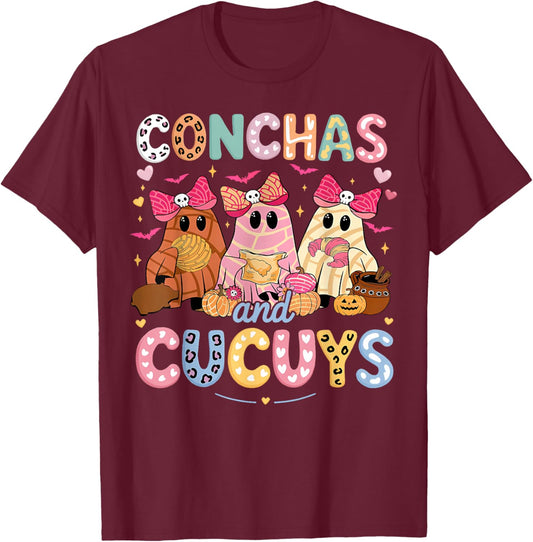 Conchas and Cucuys Ghost Funny Mexican Halloween Costume T-Shirt - T-Shirt | Maroon