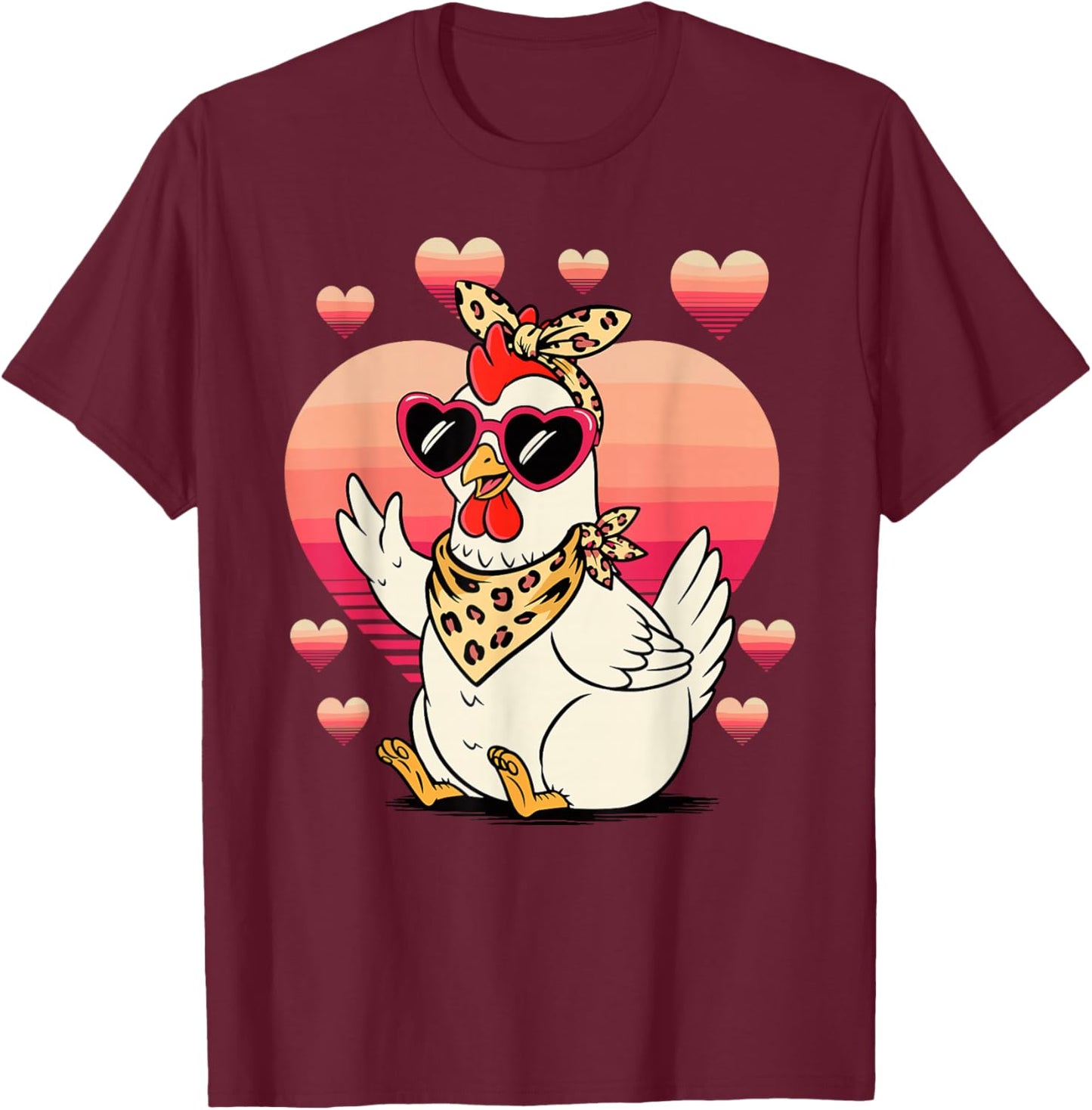 Chicken Sunglasses Valentines Day Chickens T-Shirt - T-Shirt | Maroon