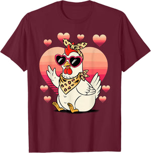 Chicken Sunglasses Valentines Day Chickens T-Shirt - T-Shirt | Maroon