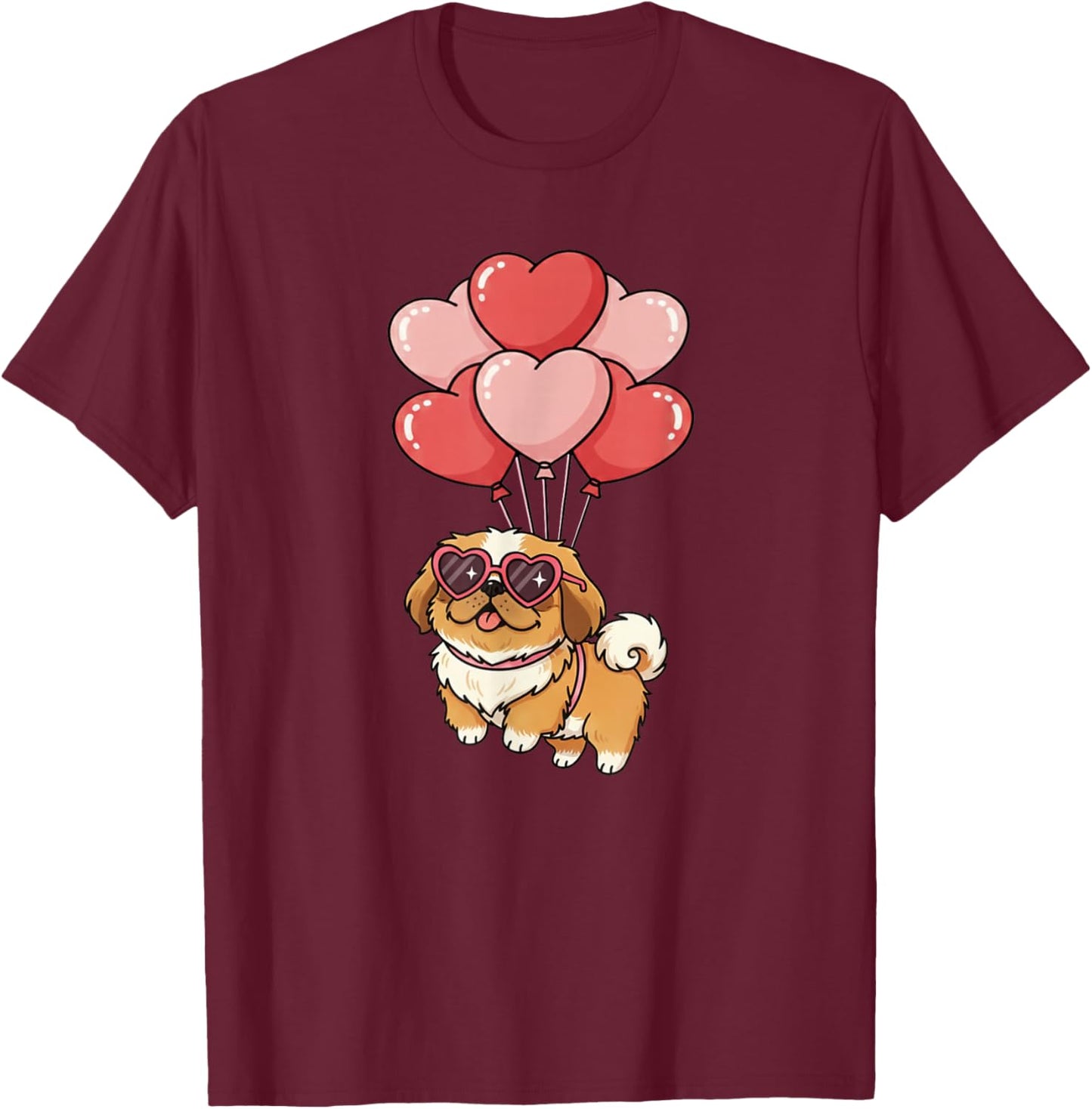 Valentines Day Heart Balloons Pekingese Dog Lover T-Shirt - T-Shirt | Maroon