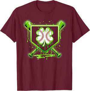 Baseball Icecream St Patrick's Day Lucky Charm Shamrock Drip T-Shirt - T-Shirt | Maroon