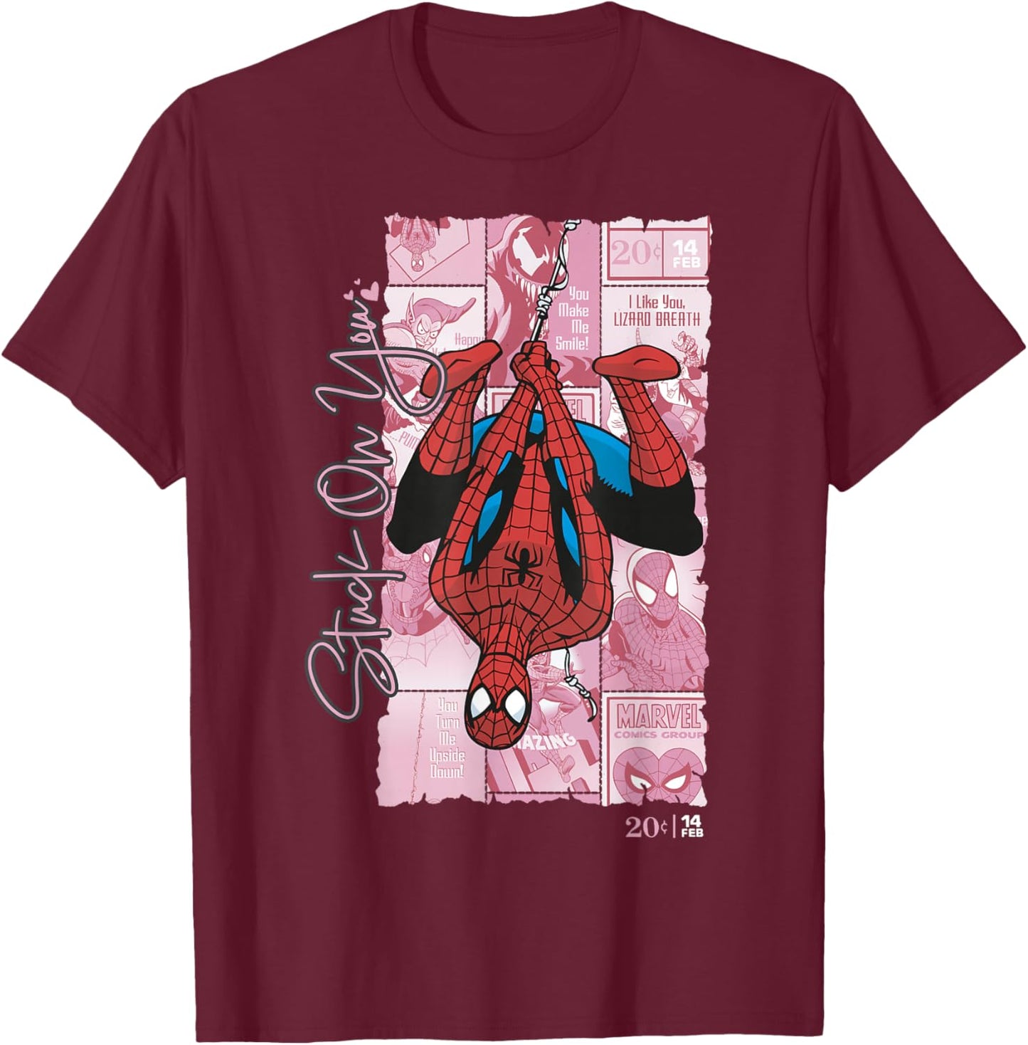 Marvel Comics Spider-Man Stuck On You Valentine T-Shirt - T-Shirt | Maroon