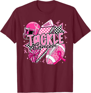 Tackle Breast Cancer Awareness American Football Pink Ribbon T-Shirt - T-Shirt | Maroon