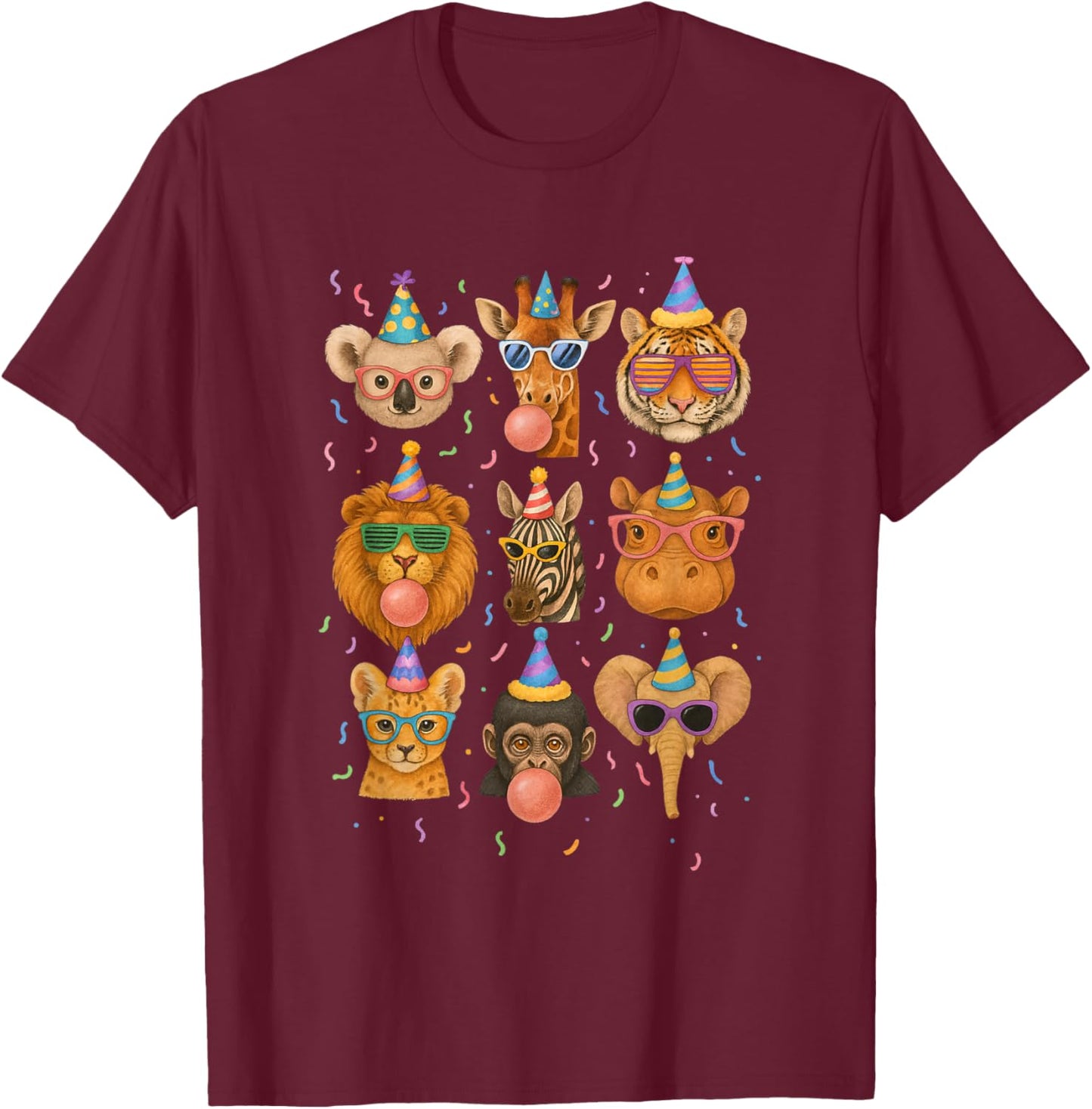 Cute Party Animals Birthday Wildlife Zoo Birthday Boys Kids T-Shirt - T-Shirt | Maroon