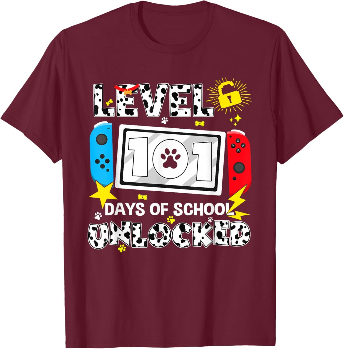 Level Unlocked Game Controller 101 Days School 100 Days T-Shirt - T-Shirt | Maroon