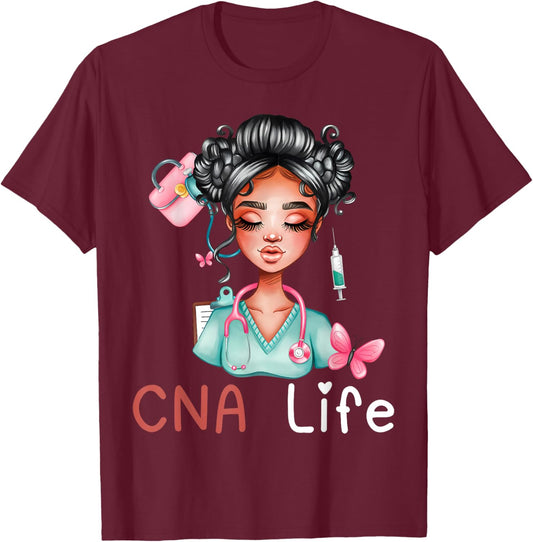 CNA Nurse Life Black History Month African American Nursing T-Shirt - T-Shirt | Maroon