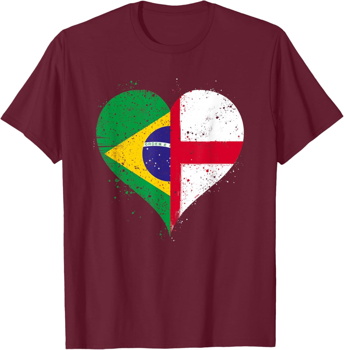 Vintage Brazil England Flag for Proud Brazilian English Fans T-Shirt - T-Shirt | Maroon
