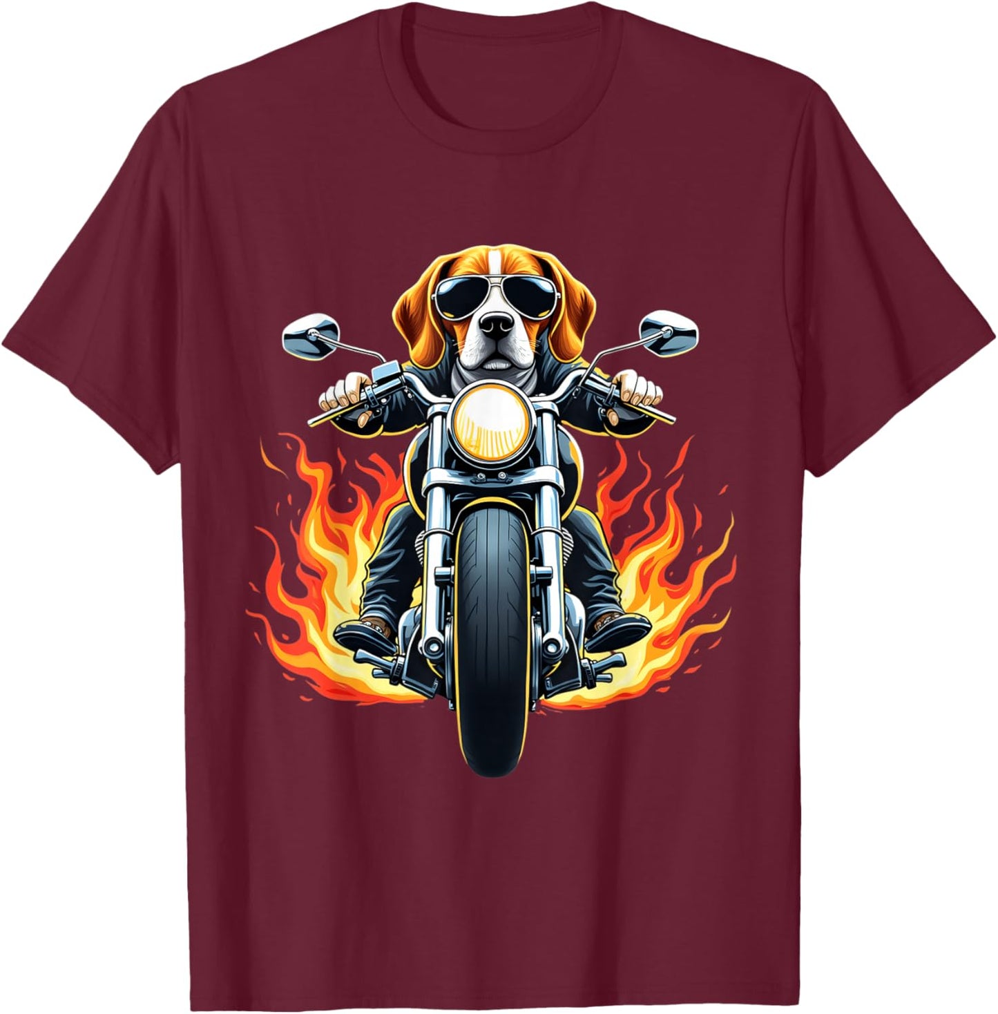 Funny Beagle Dog Riding a Motorcycle Design Beagle Lovers T-Shirt - T-Shirt | Maroon