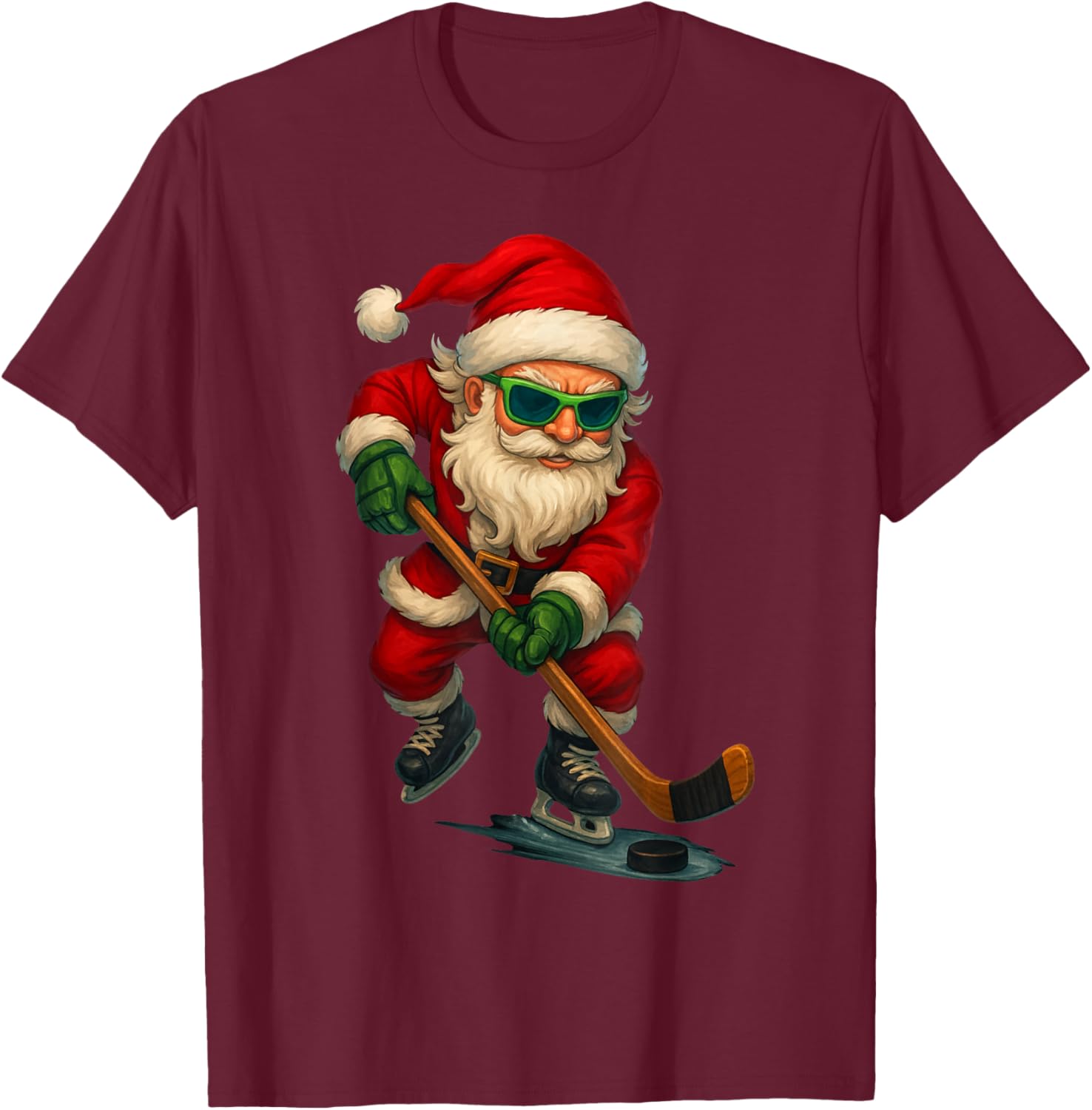 Santa Ice Hockey Player Christmas Xmas Boys Men Boys Funny T-Shirt - T-Shirt | Maroon