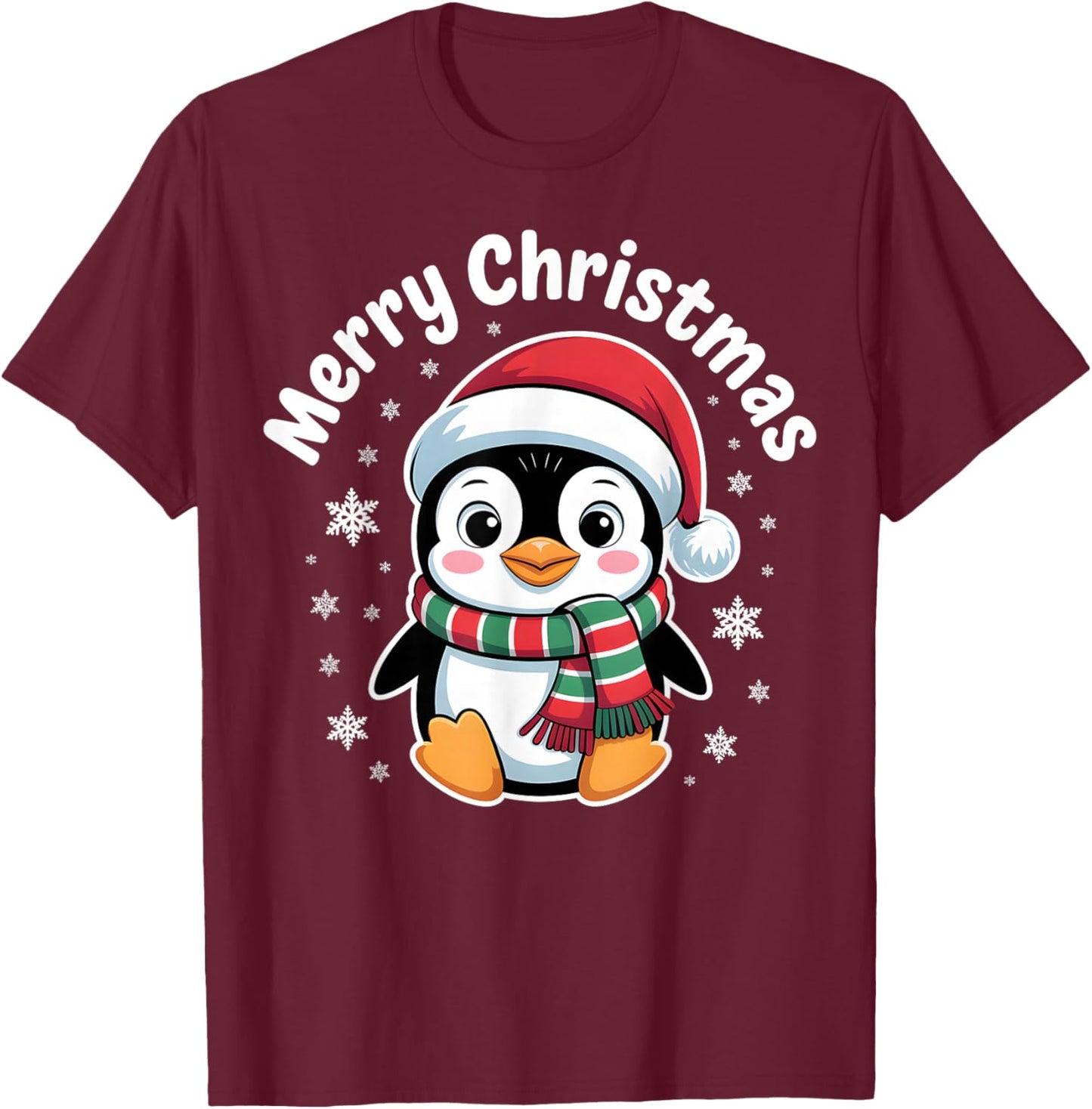 Merry Christmas Penguin Cute Santa Hat Winter Holiday T-Shirt - T-Shirt | Maroon