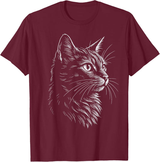 Retro Funny Cat Graphic Women Kids T-Shirt - T-Shirt | Maroon