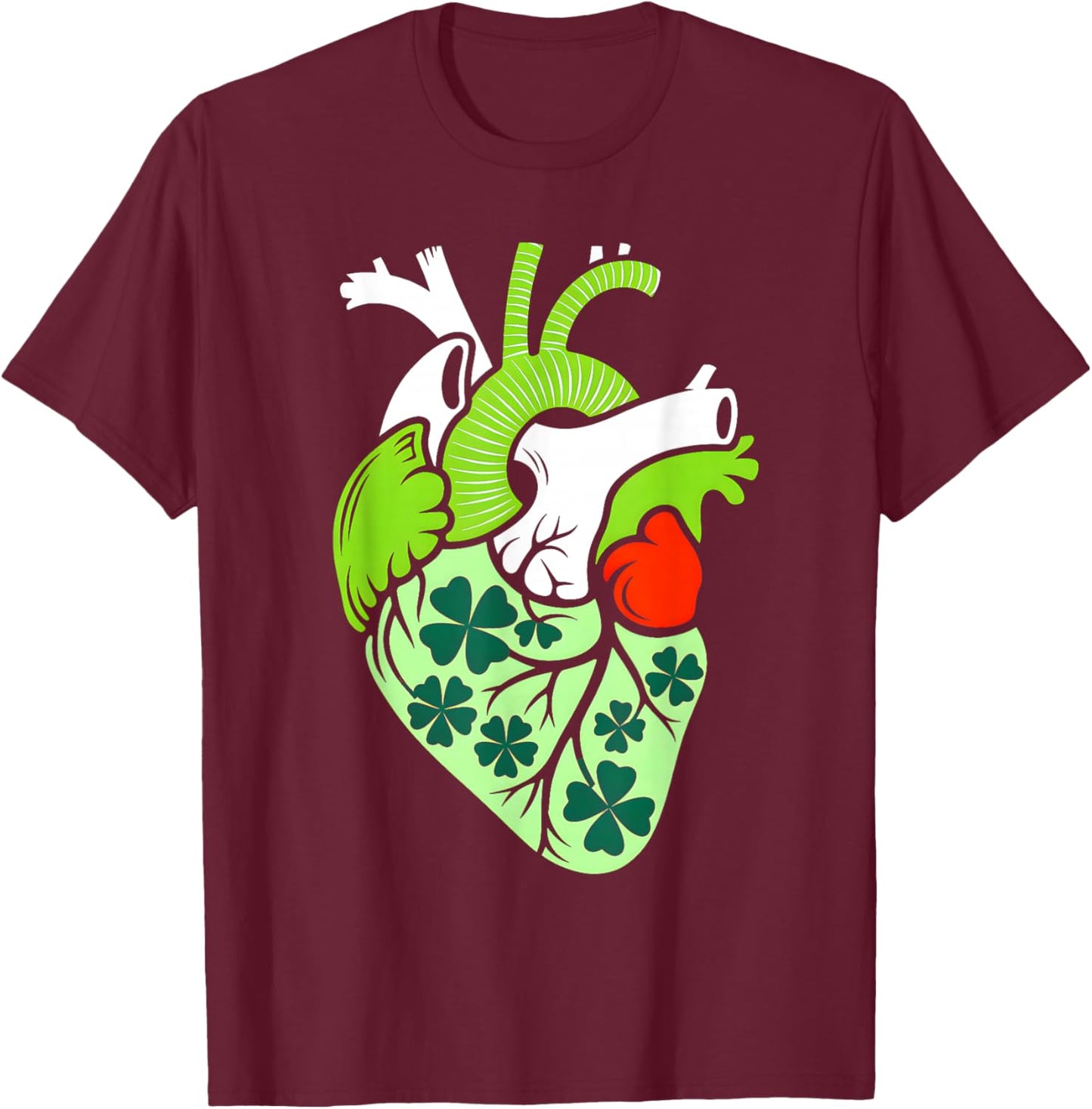 Shamrock Heart Cardiac Nurse St Patricks Day Irish Anatomy T-Shirt - T-Shirt | Maroon