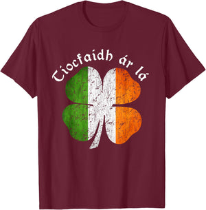 Tiocfaidh Ár Lá Irish Flag Shamrock St Patrick’s Day T-Shirt - T-Shirt | Maroon