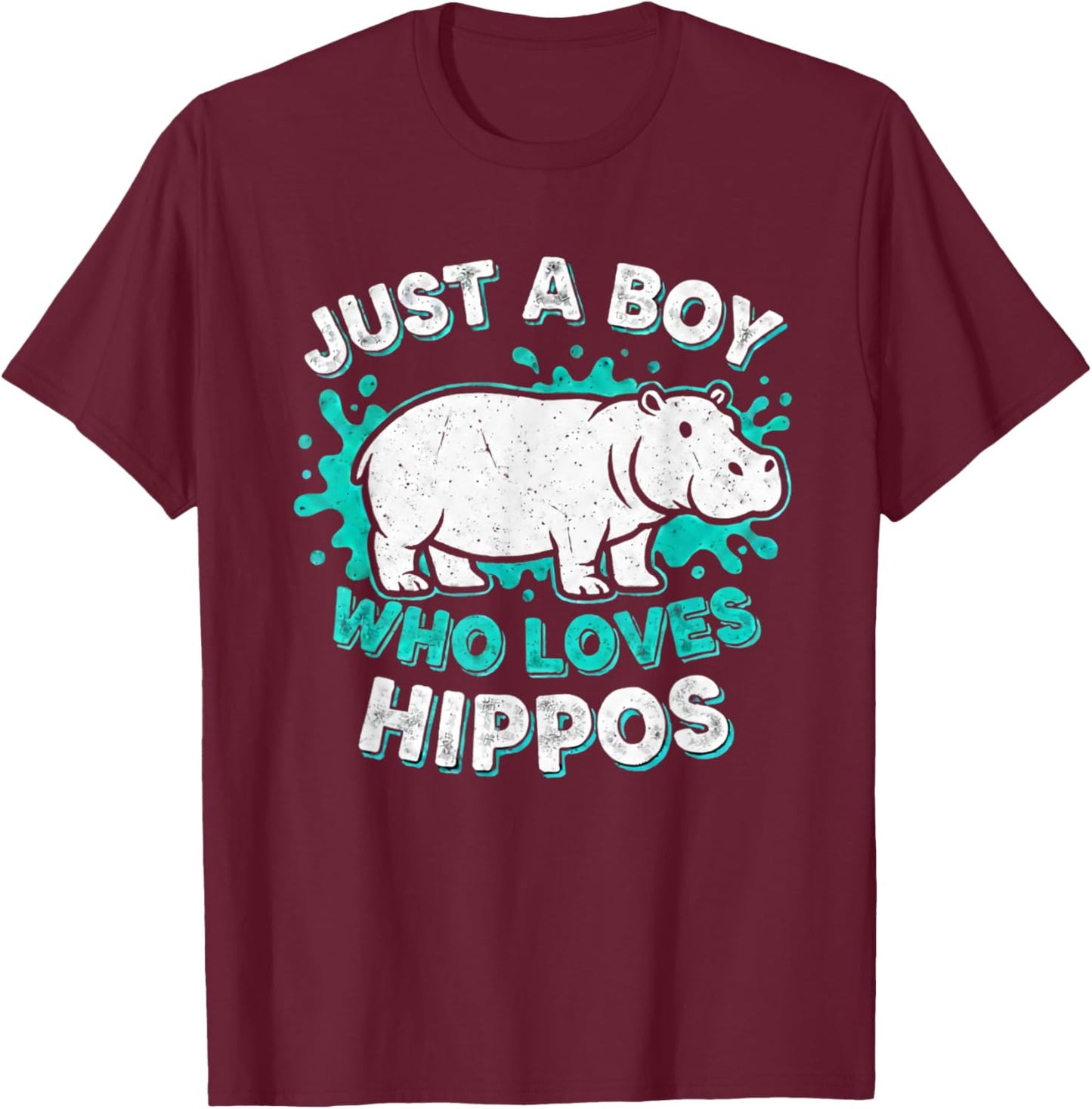 Kids Hippo Hippopotamus Just A Boy Who Loves Hippos T-Shirt - T-Shirt | Maroon