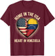 Home in The USA Heart in Venezuela Venezuelan America T-Shirt - T-Shirt | Maroon