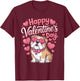 Happy Valentine’s Day Bulldog with Hearts Cute Dog T-Shirt - T-Shirt | Maroon