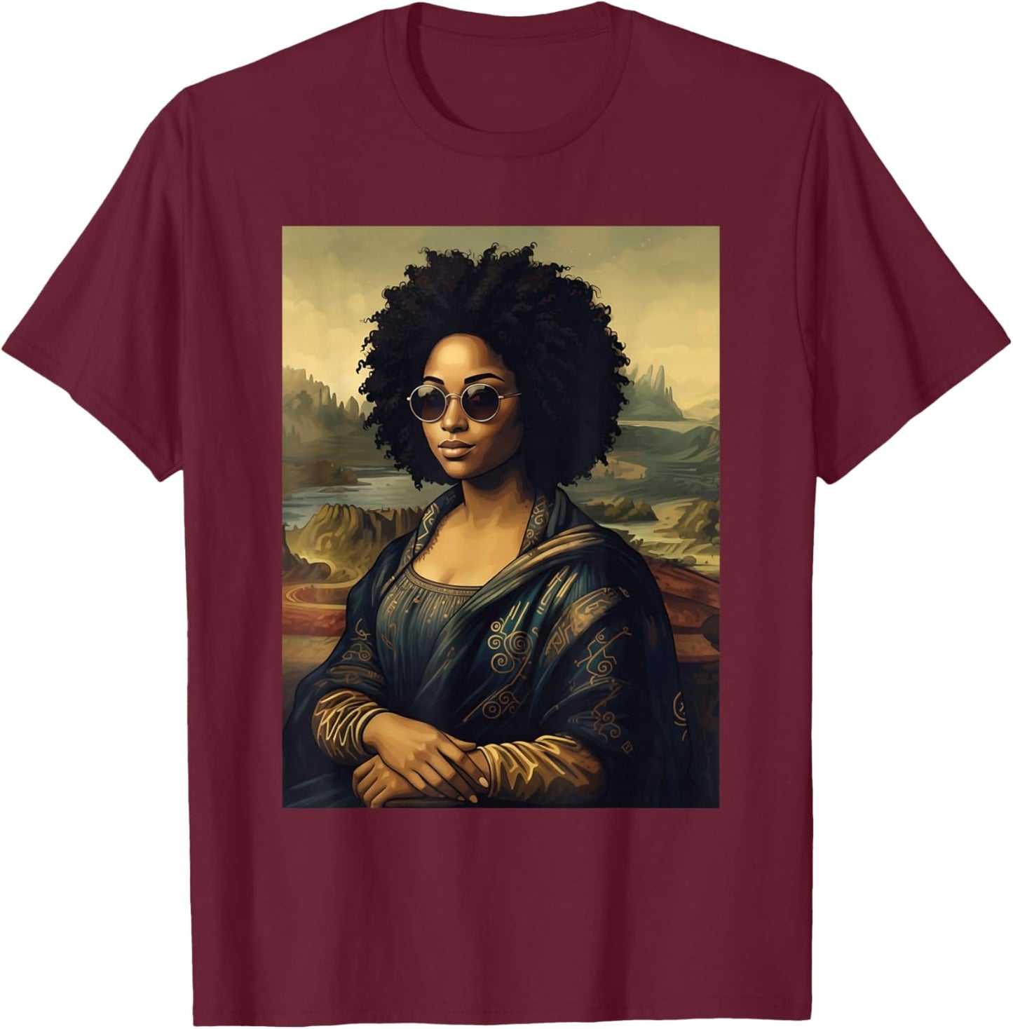 Black Mona Lisa - Black History Month African Roots T-Shirt - T-Shirt | Maroon