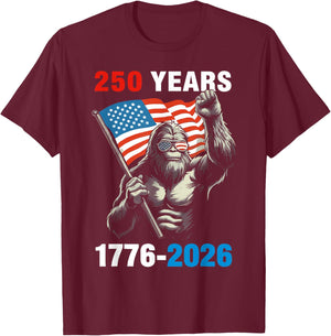 Patriotic Bigfoot USA Flag 250 Years 1776 2026 T-Shirt - T-Shirt | Maroon