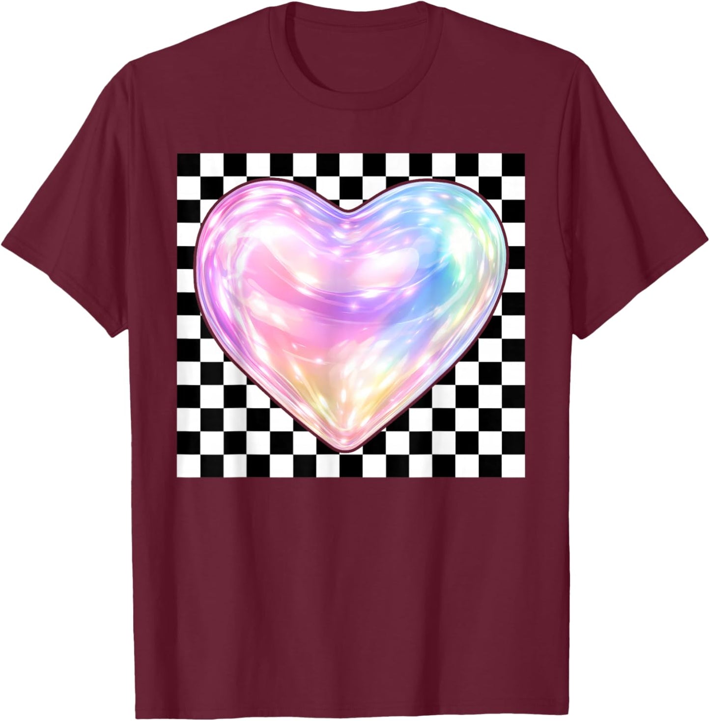 Colorful Heart Checkered Valentine's Day Teen Girl Kid Women T-Shirt - T-Shirt | Maroon