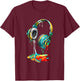 Vintage Dripping Melting Headphones Art Splash T-Shirt - T-Shirt | Maroon