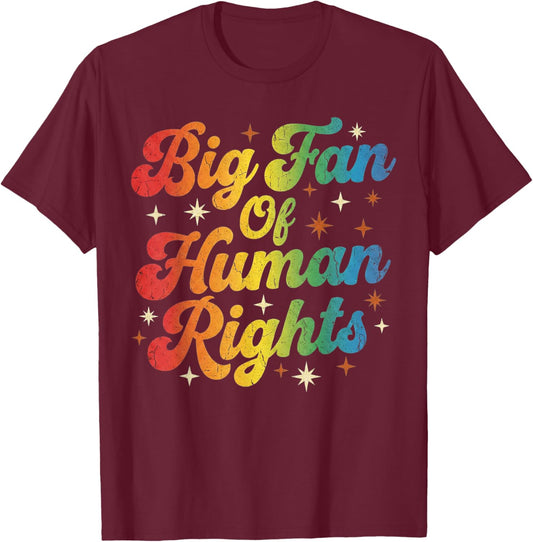 Big Fan of Human Rights Rainbow Equality Vintage Graphic T-Shirt - T-Shirt | Maroon