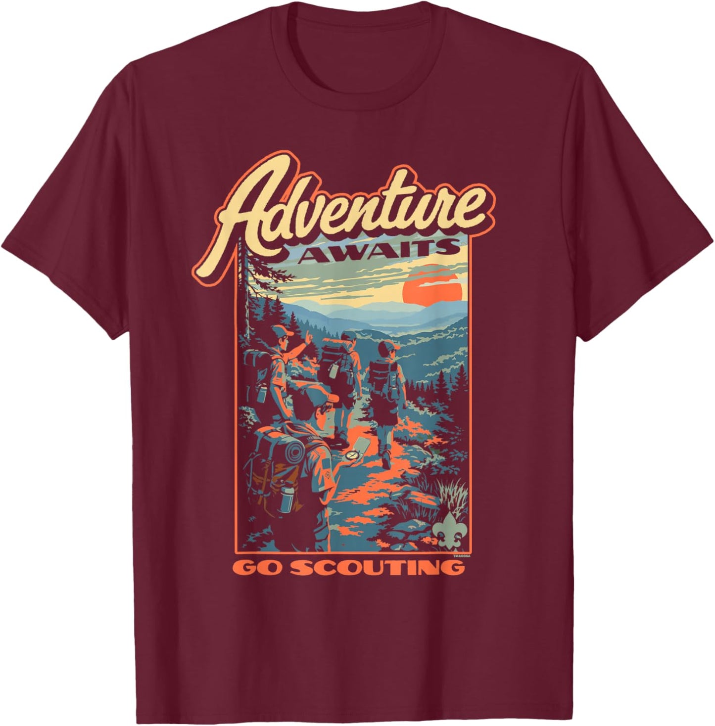 Adventure Awaits WPA Style Go Scouting Hiking Cub Scouts BSA T-Shirt - T-Shirt | Maroon
