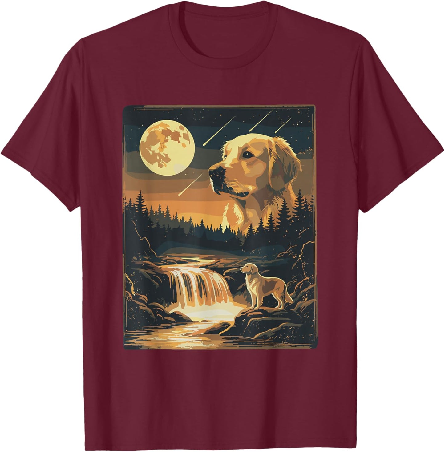 Howling at The Moon Golden Retriever Dog Retro Vintage T-Shirt - T-Shirt | Maroon