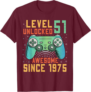 51st Birthday Gamer 51 Year Old Bday Men Game Level Unlocked T-Shirt - T-Shirt | Maroon