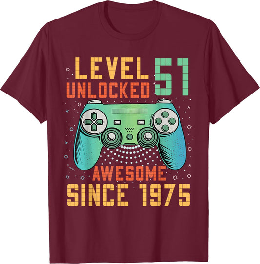 51st Birthday Gamer 51 Year Old Bday Men Game Level Unlocked T-Shirt - T-Shirt | Maroon