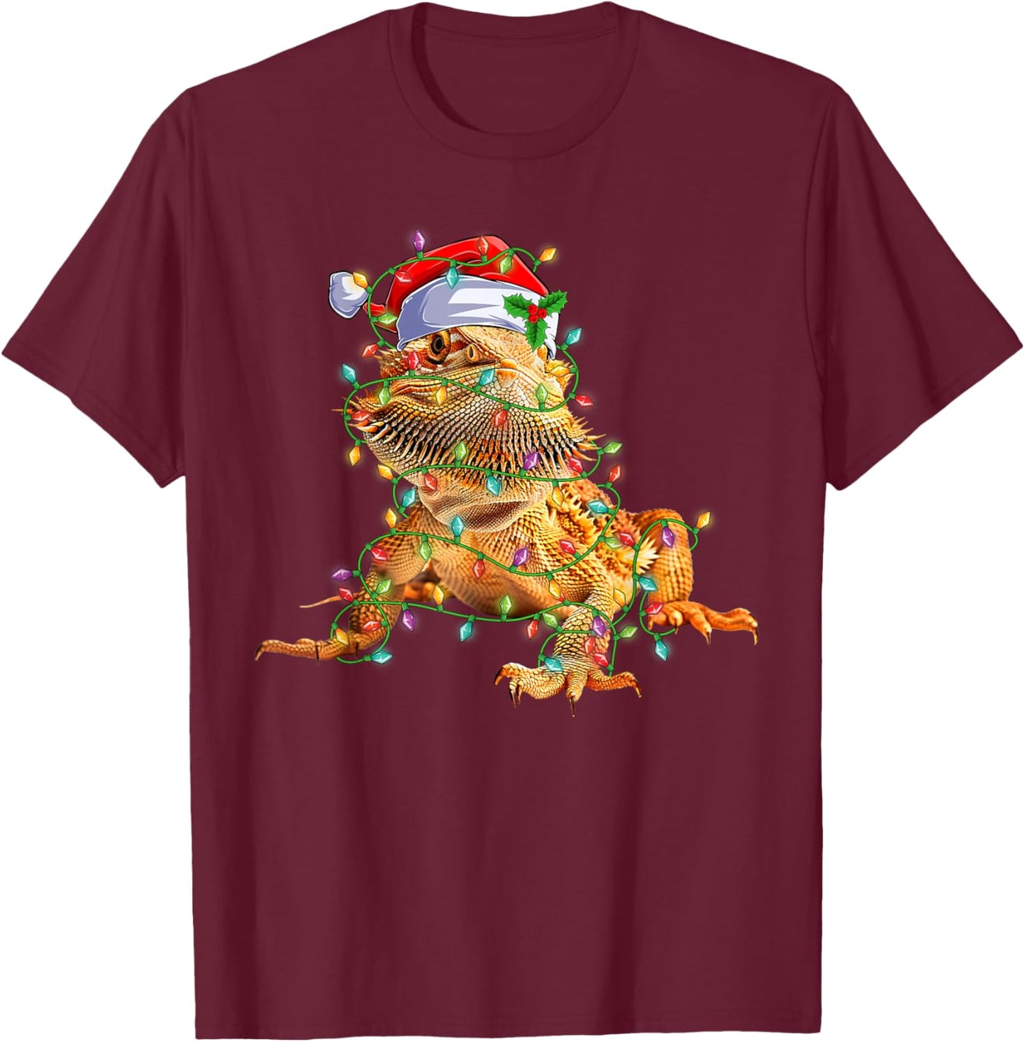 Bearded Dragon Santa Hat Xmas Lights Merry Christmas Kids T-Shirt - T-Shirt | Maroon