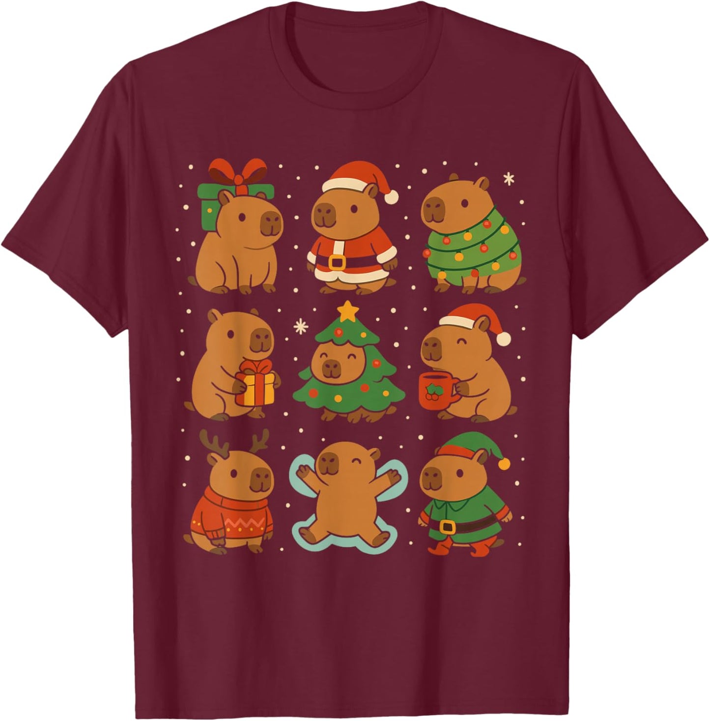 Capybara Christmas Shirt, Funny Capy Holidays T-Shirt - T-Shirt | Maroon