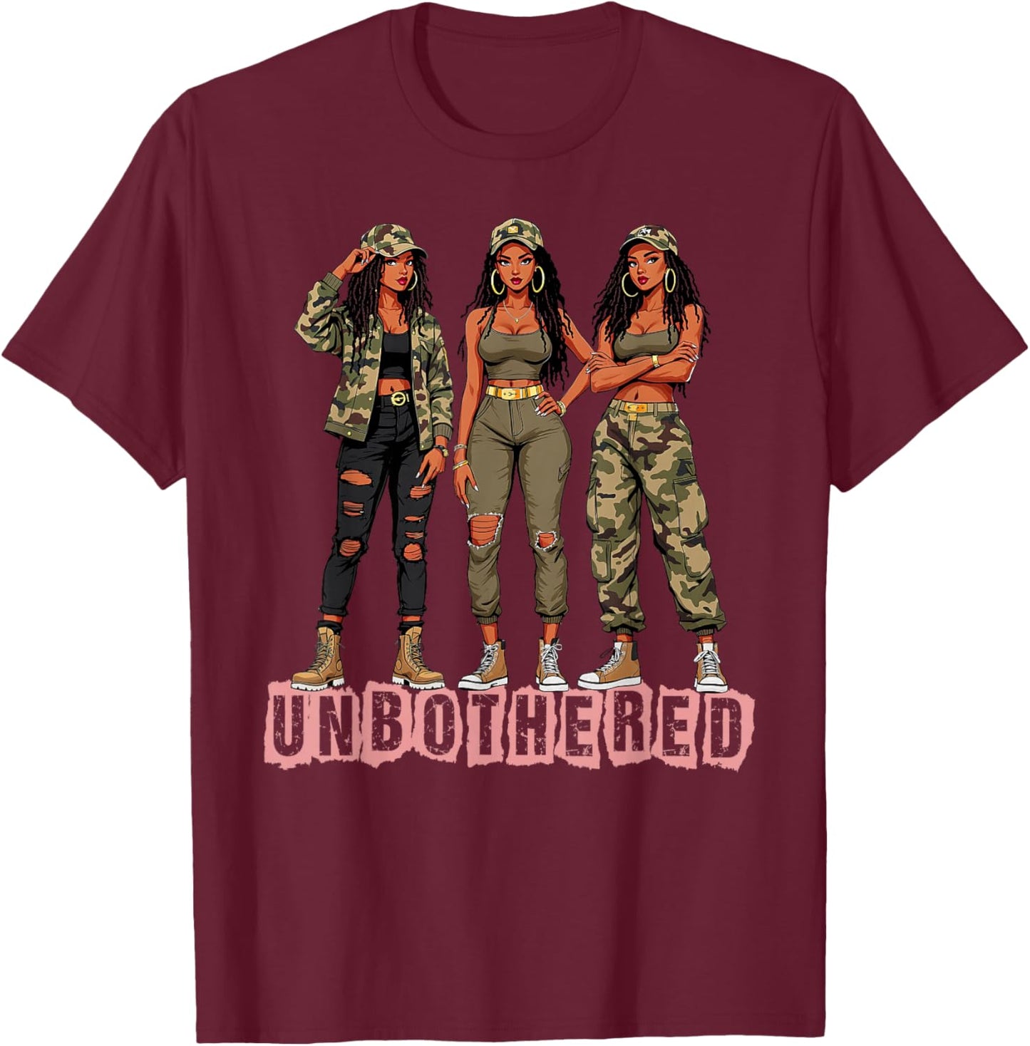 Melanin Unbothered Black Woman Locs Camo Black History Month T-Shirt - T-Shirt | Maroon
