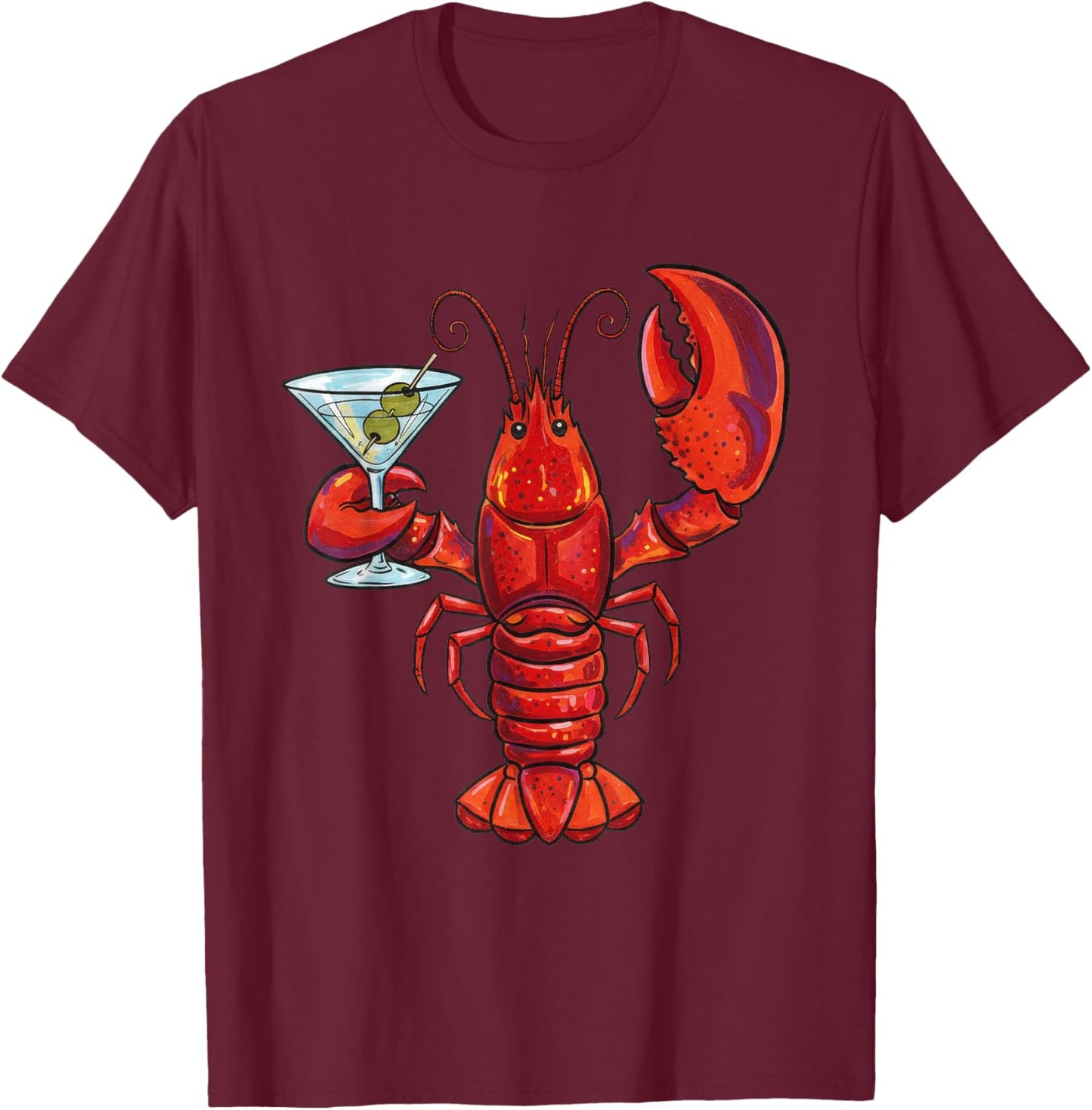 Lobster Martini Case for Summer Seafood Cocktail Design T-Shirt - T-Shirt | Maroon