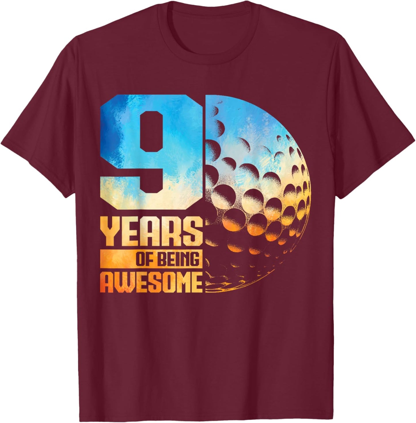 9th Birthday Boys Golf Player Golf 9 Years Old T-Shirt - T-Shirt | Maroon
